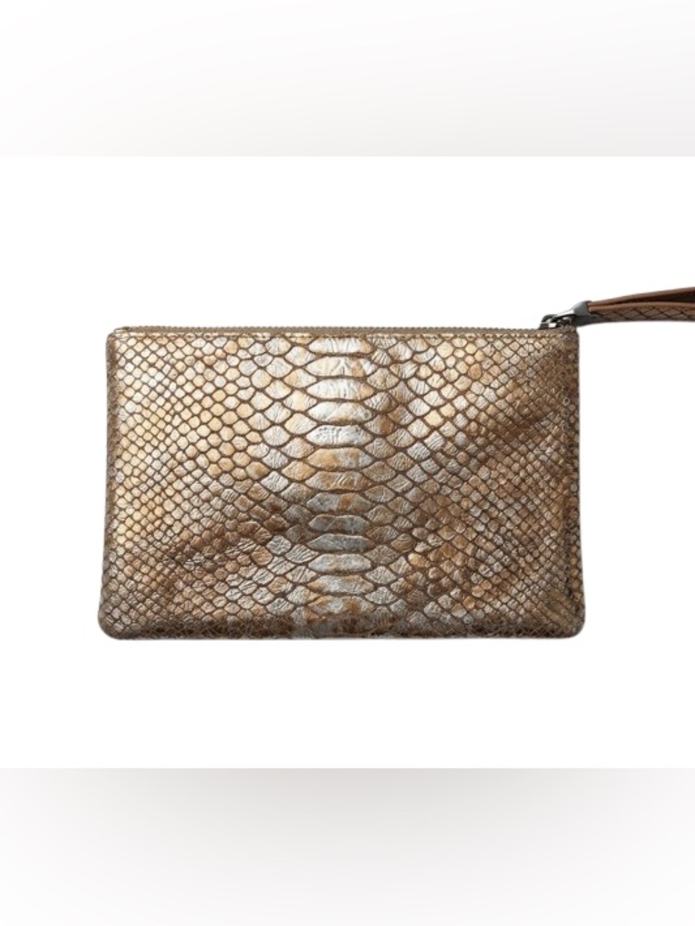 Henri Bendel Metallic Snakeskin Zip Pouch Cosmetic Bag Clutch
